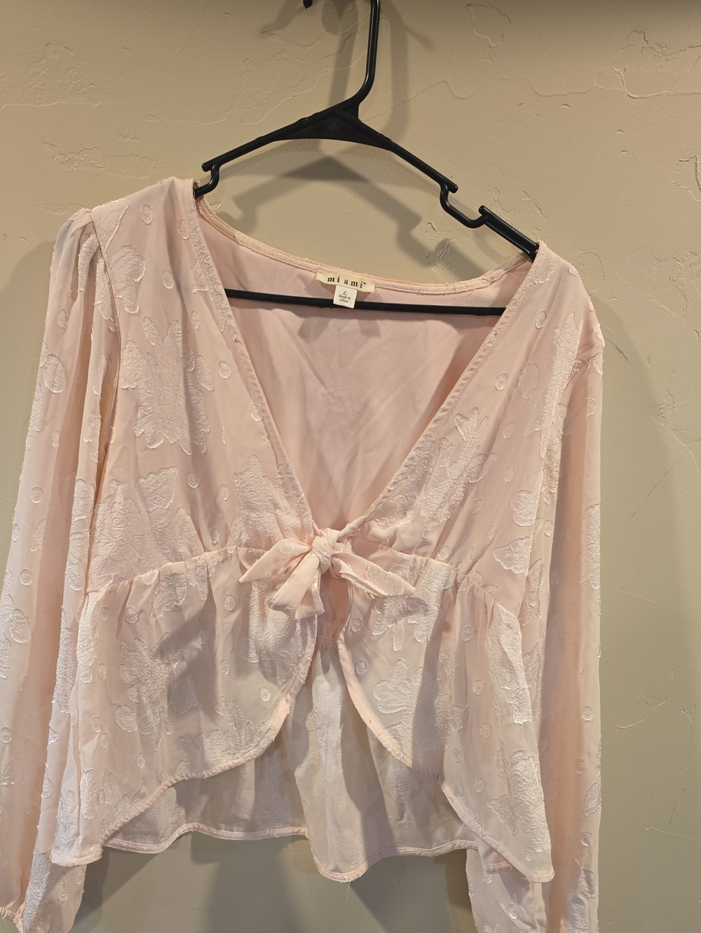 miami Blush Pink Embroidered V-Neck Tie-Front Top